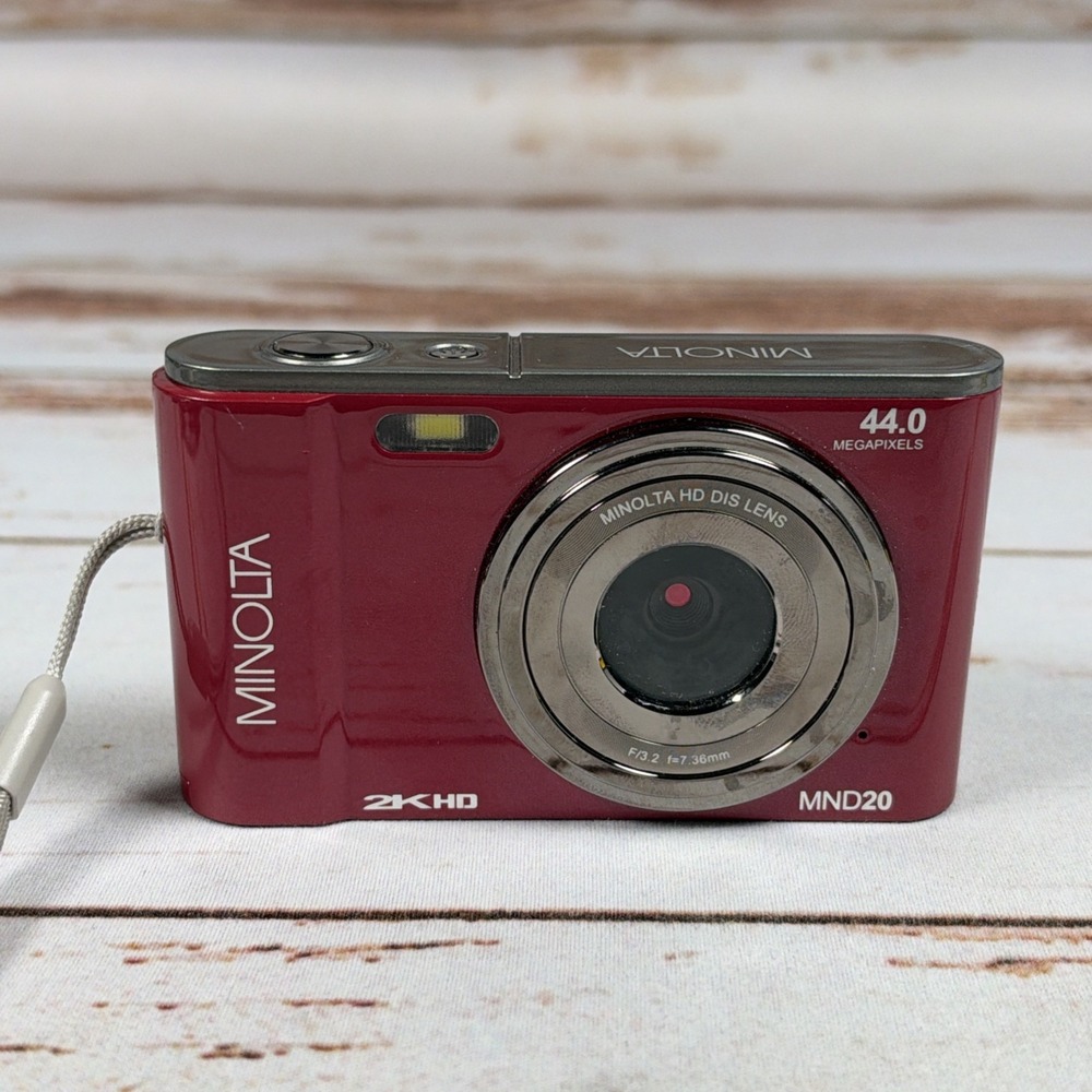 Minolta MND20 44MP Compact Digital Camera Red 2.7K Video 16x Zoom Tested Works